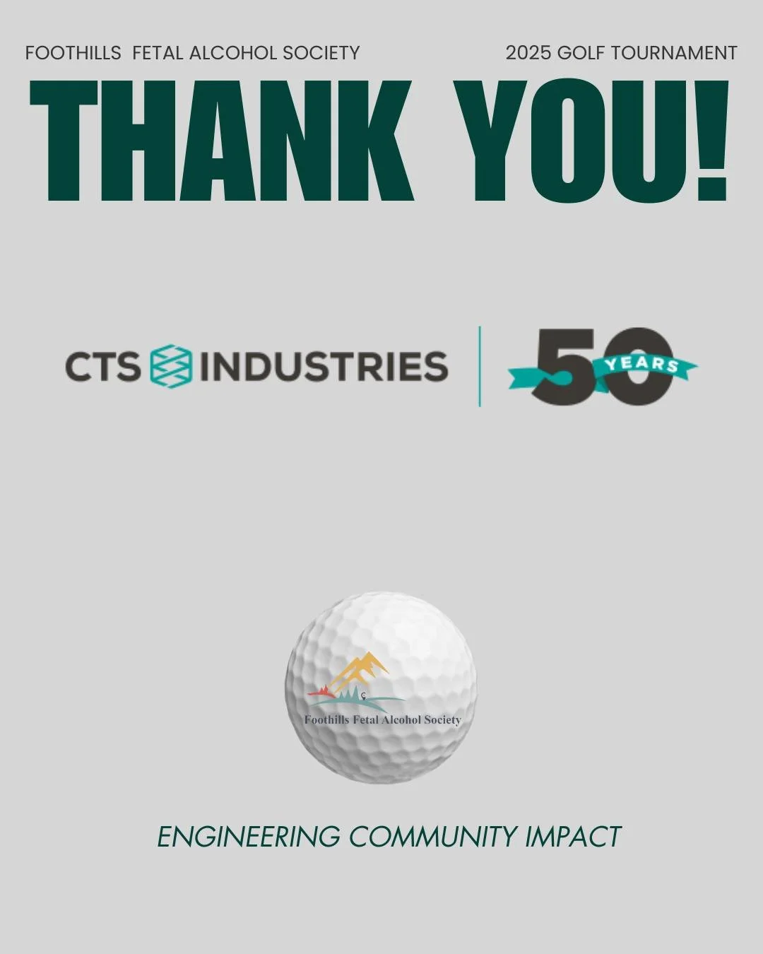 A heartfelt thank you to CTS Industries for sponsoring our Foothills Fetal Alcohol Society Golf Tournament! Your commitment to innovation and community support helps us continue our mission of raising awareness and providing vital resources for famil