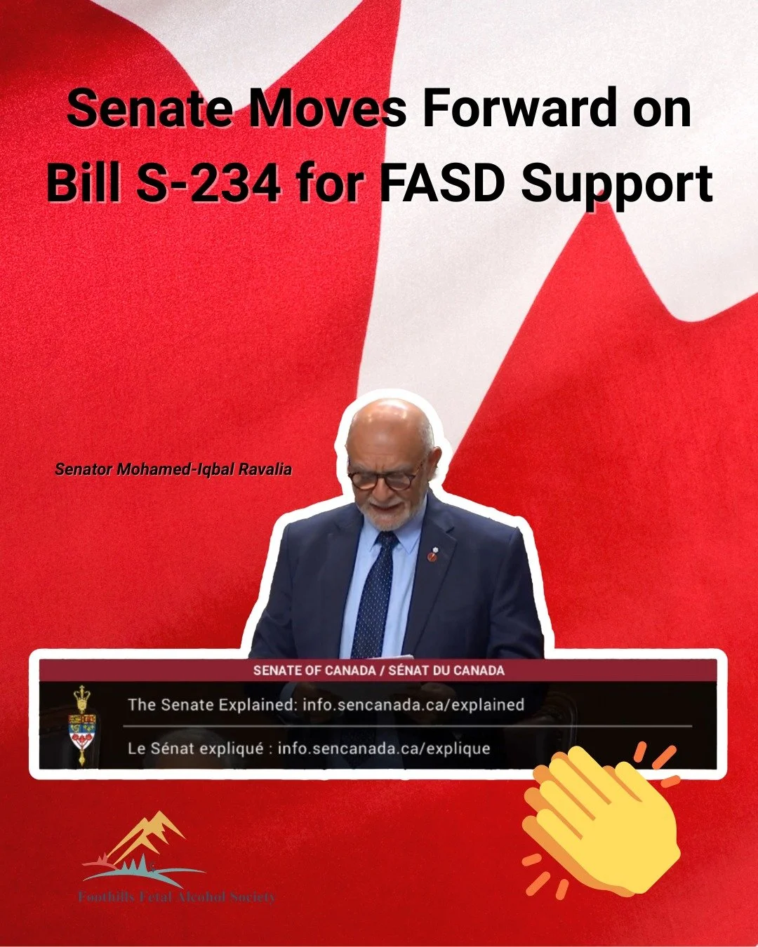 Did you know?

Honourable Senator Mohamed-Iqbal Ravalia, formerly a rural family physician who supported many people with FASD, has re-introduced Bill S-234 (formerly S-253) in the Senate of Canada &mdash; and it&rsquo;s already passed second reading