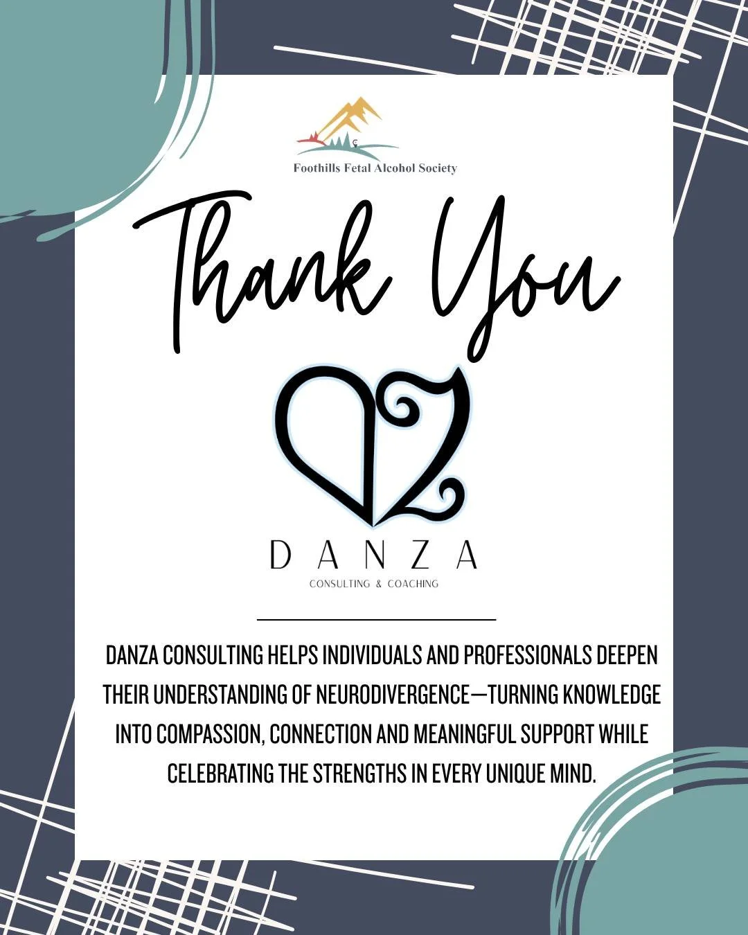Understanding creates connection. 💛

A heartfelt thank-you to Danza Consulting for joining us as a Hole Sponsor at the 2026 Foothills Fetal Alcohol Society Charity Golf Tournament!

Through education and consultation, Danza Consulting helps individu