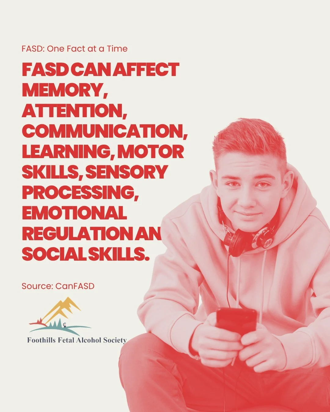 FASD can affect more than you might see. 💛

Memory. Attention. Communication. Learning. Motor skills. Sensory processing. Emotional regulation. Social skills.

FASD can impact many different areas of the brain &mdash; and those impacts can look diff