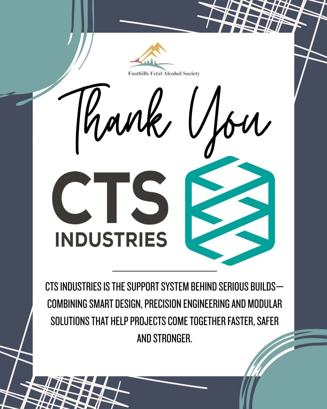 Every successful event needs a strong support system&mdash;and CTS Industries helped build ours! 💛

A sincere thank-you to CTS Industries for joining us as a Hole Sponsor at the 2026 Foothills Fetal Alcohol Society Charity Golf Tournament.

CTS Indu