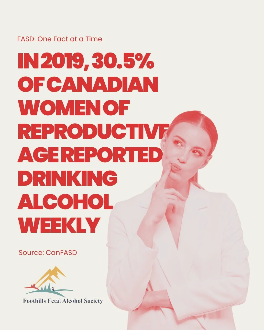 Alcohol use is common &mdash; and that&rsquo;s an important part of the conversation about FASD prevention.

In 2019, 30.5% of Canadian women of reproductive age reported drinking alcohol weekly, while 18.5% reported consuming four or more drinks on 