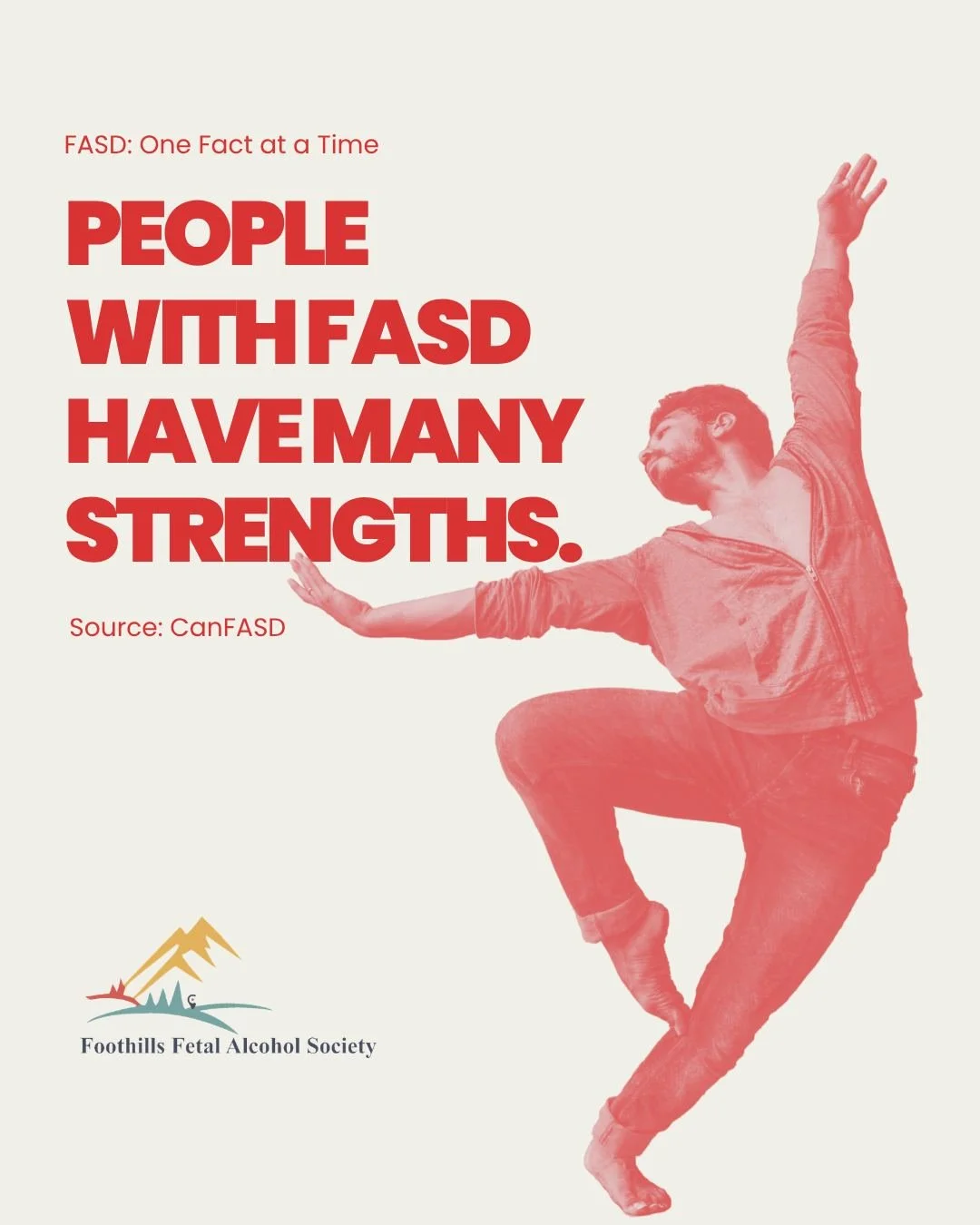 FASD is often talked about in terms of challenges.

But that&rsquo;s only part of the story. 💛

People with FASD have strengths &mdash; lots of them.

They may be friendly and affectionate. Determined and hardworking. Forgiving, non-judgmental and c