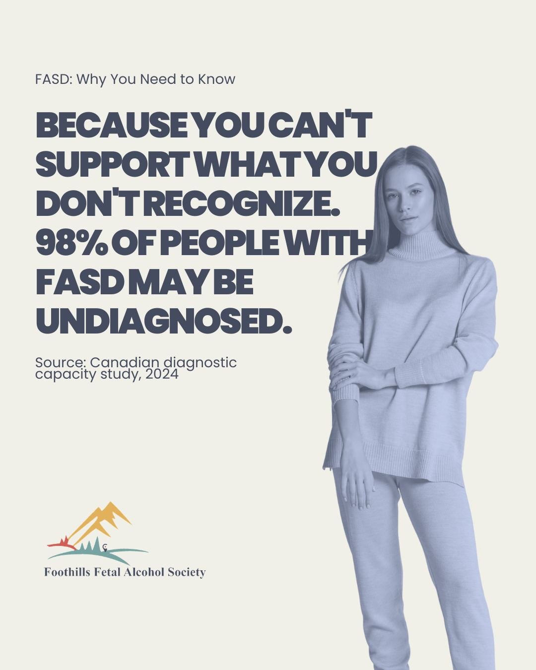 Because you can't support what you don't recognize.

Here's a statistic that deserves our attention.

A 2024 Canadian study estimated that up to 98% of people with FASD may be undiagnosed or misdiagnosed, based on diagnostic capacity in the jurisdict