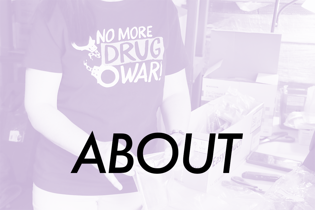 About title overlayed on top of worker at Maine Access Points packaging care kits.