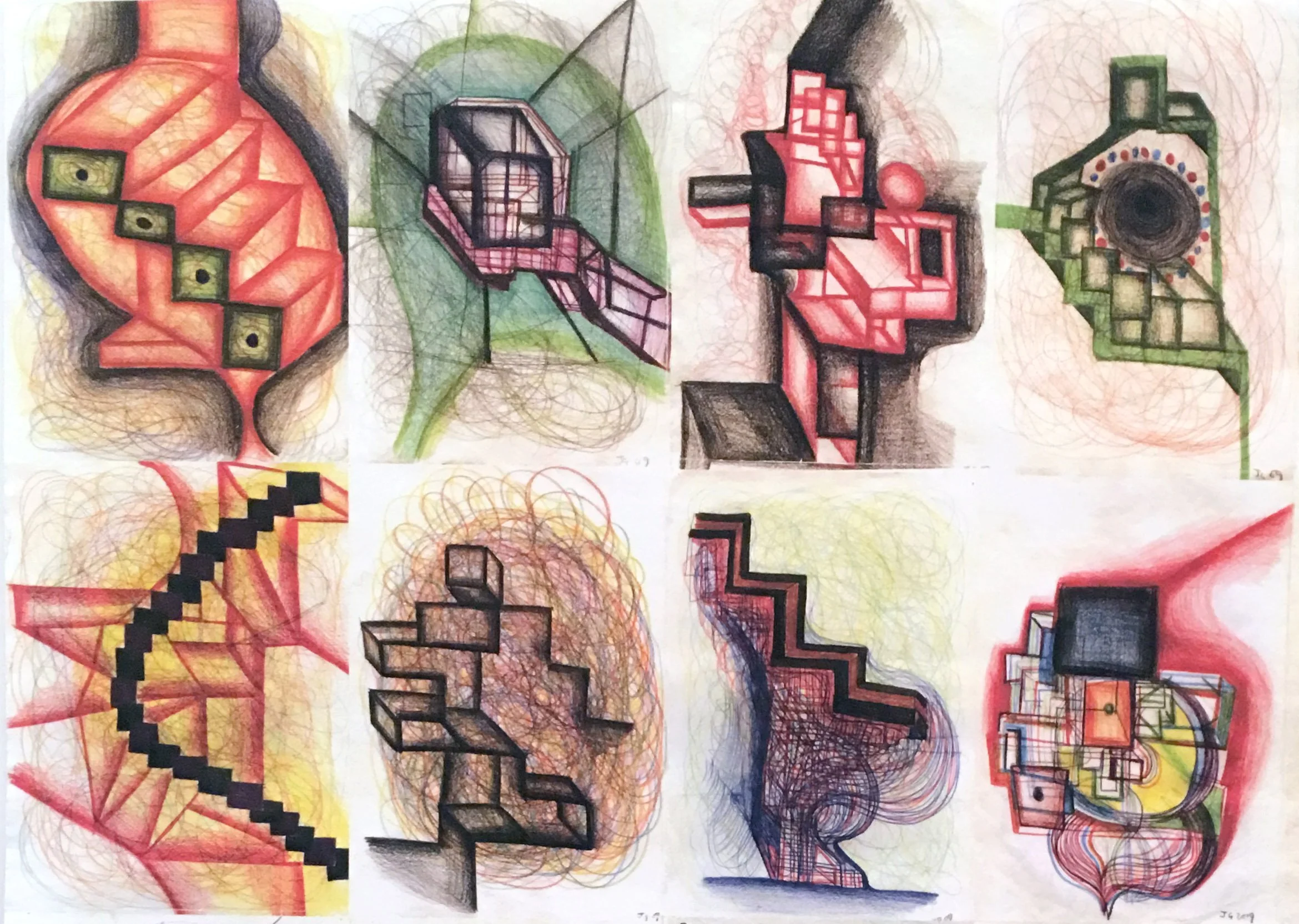   Untitled (suite of eight drawings),  2009  Color crayon on paper  29.2 x 21.6 cm (each) 