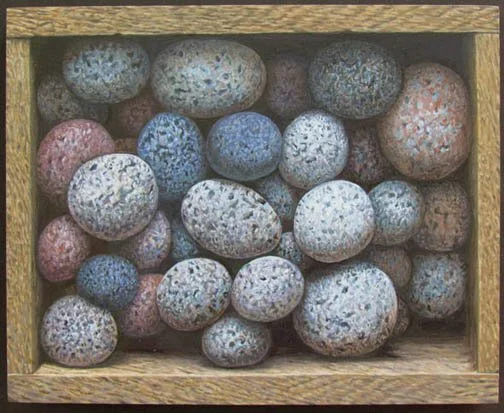  Granite Eggs Oil on Wood Block 7” x 8 3/4” 2026 $2,250 