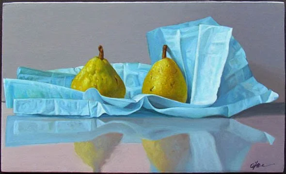  Golden Pears Oil on Panel / Framed 6” x 10”  2026 $2,450 