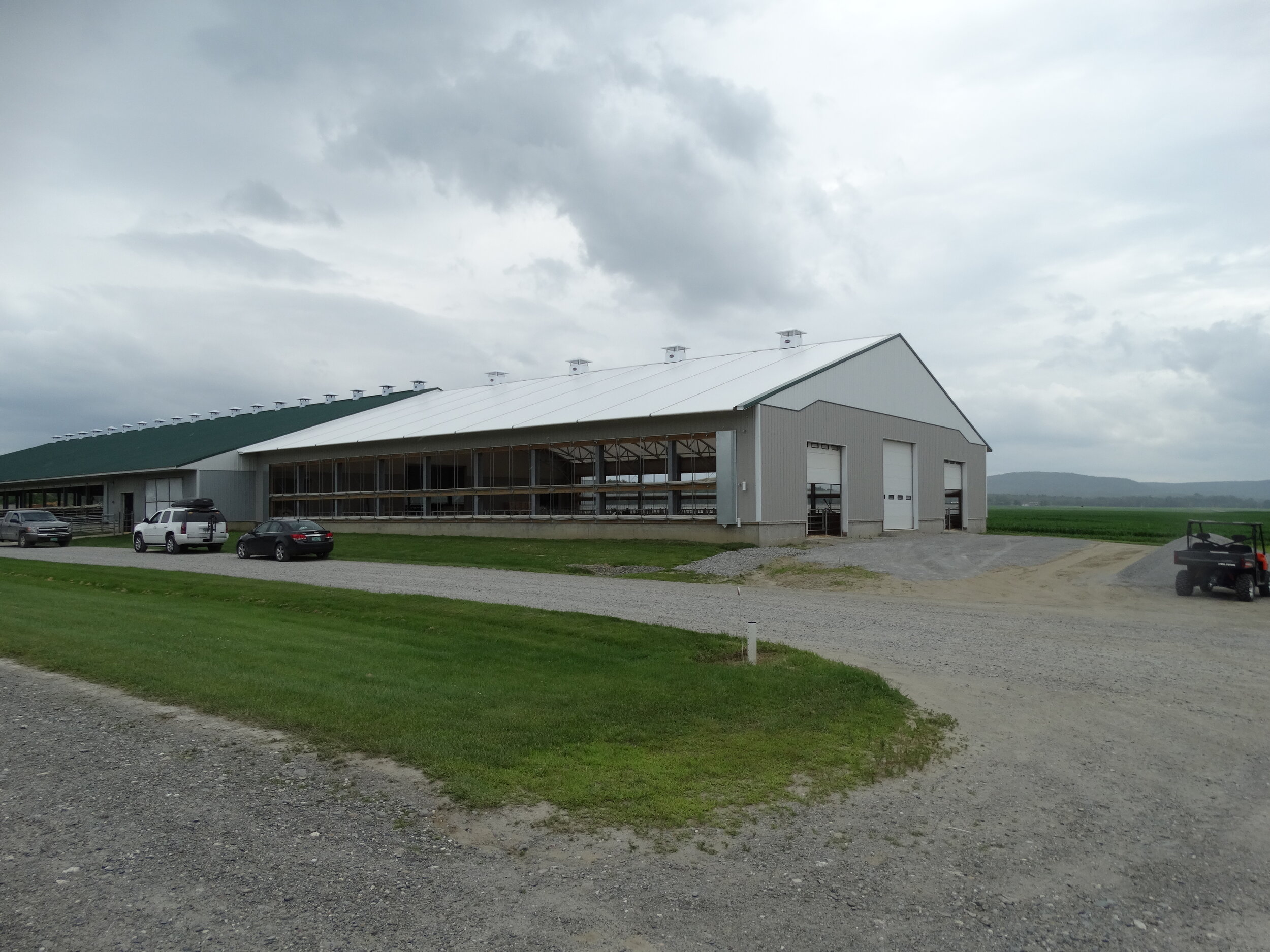 A 88’x 108’ custom fabric roof steel dairy barn located in Sheldon, Vermont. 