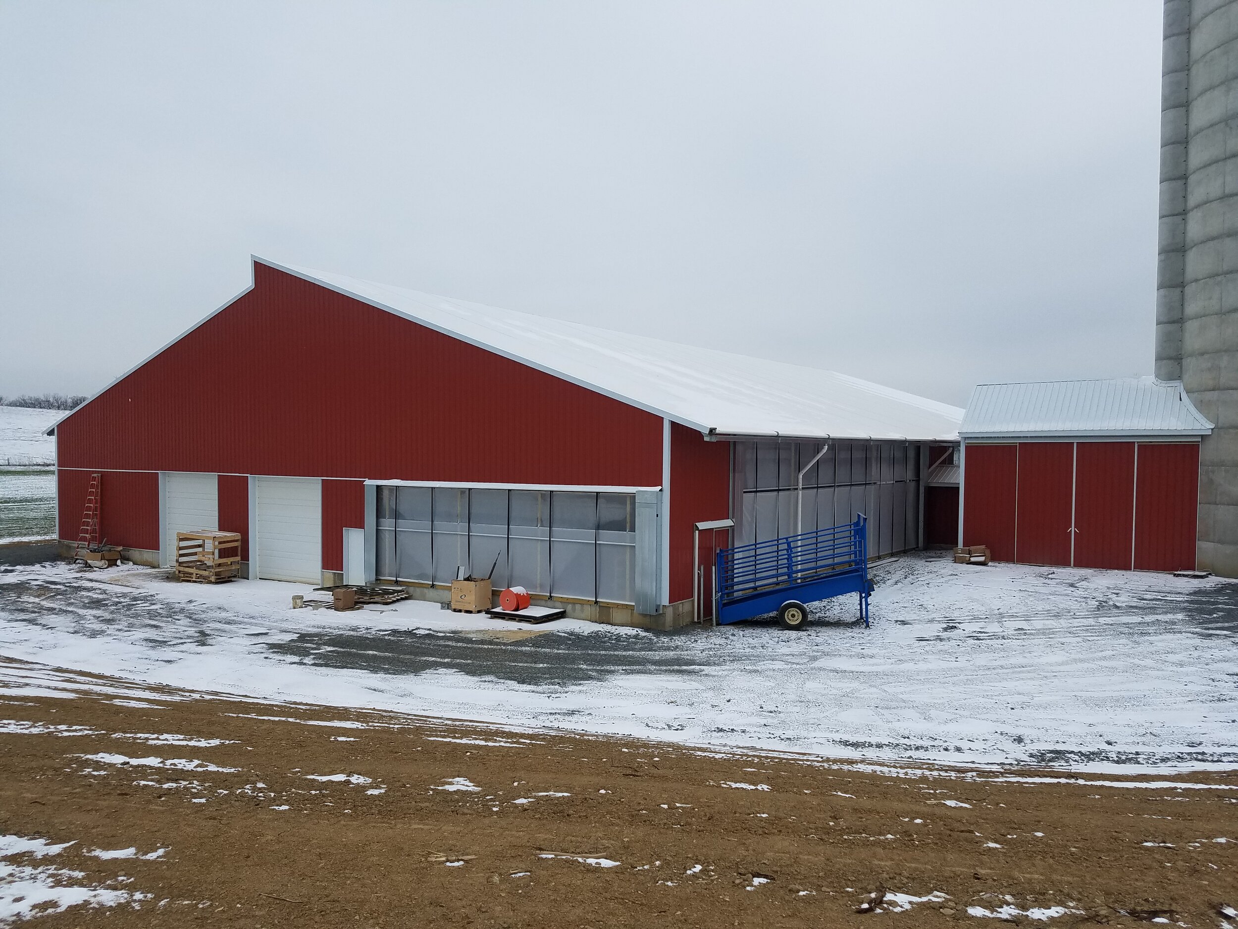 A custom 100’x 170’ fabric roof steel frame dairy barn in Richland, Pennsylvania.