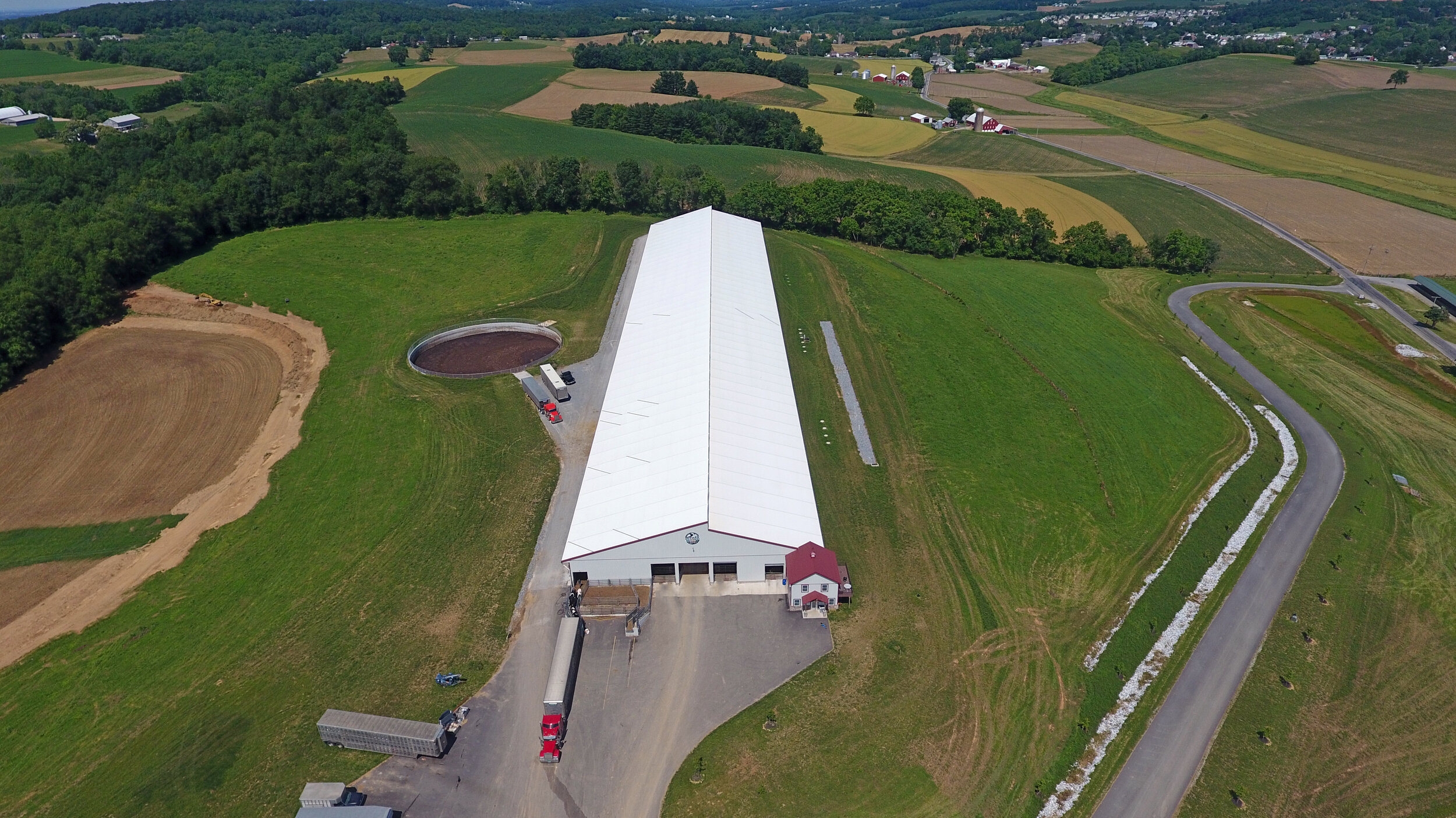 Top view of a dairy barn in Spring Grove, Pennsylvania.