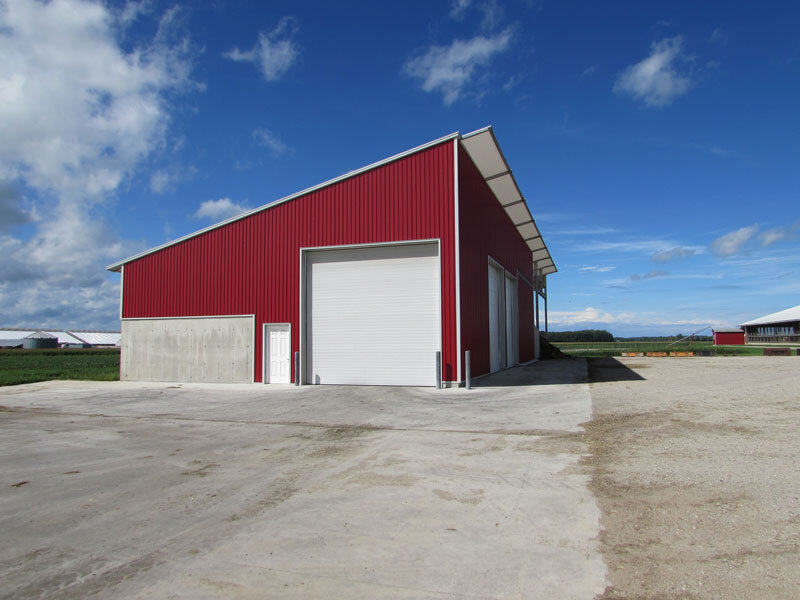 A custom 40’x 128’ fabric roof metal storage barn in Wyoming, Ontario.
