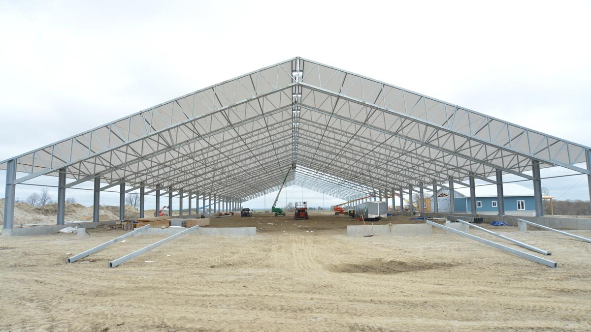  A custom steel frame fabric roof barn. 