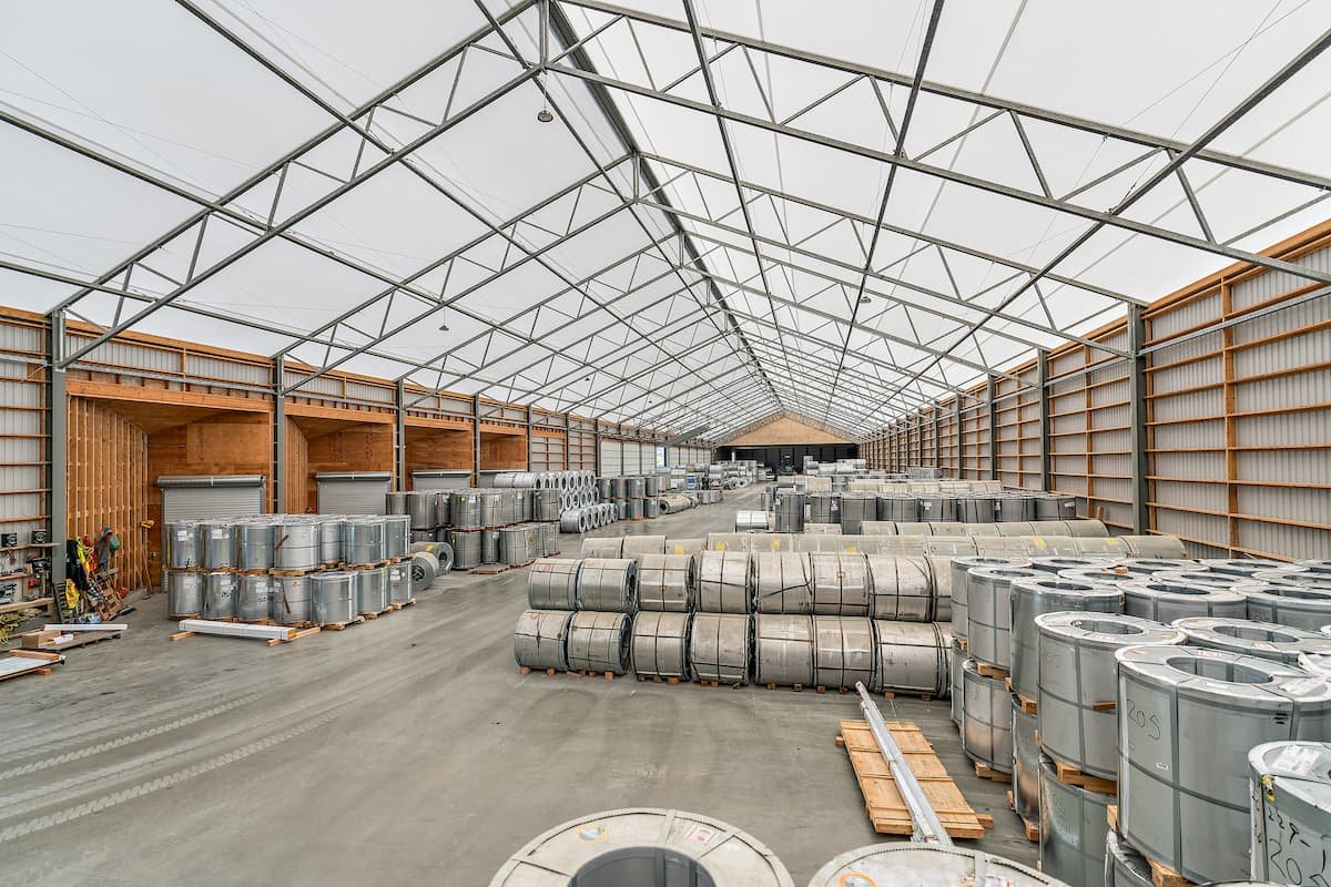 A custom 80’x 400’ fabric roof storage building in Abbotsford, British Columbia..