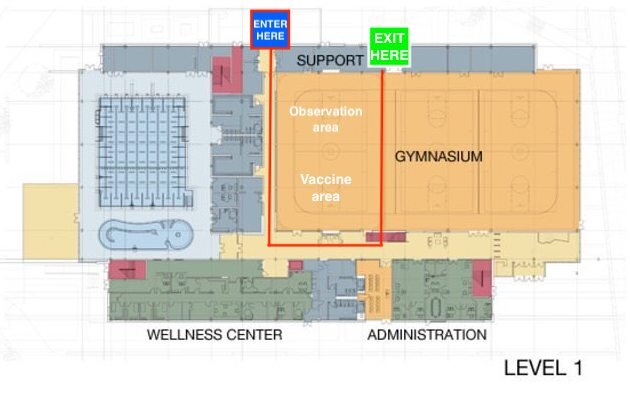 Layout of vaccine clinic at GC Wellness Center