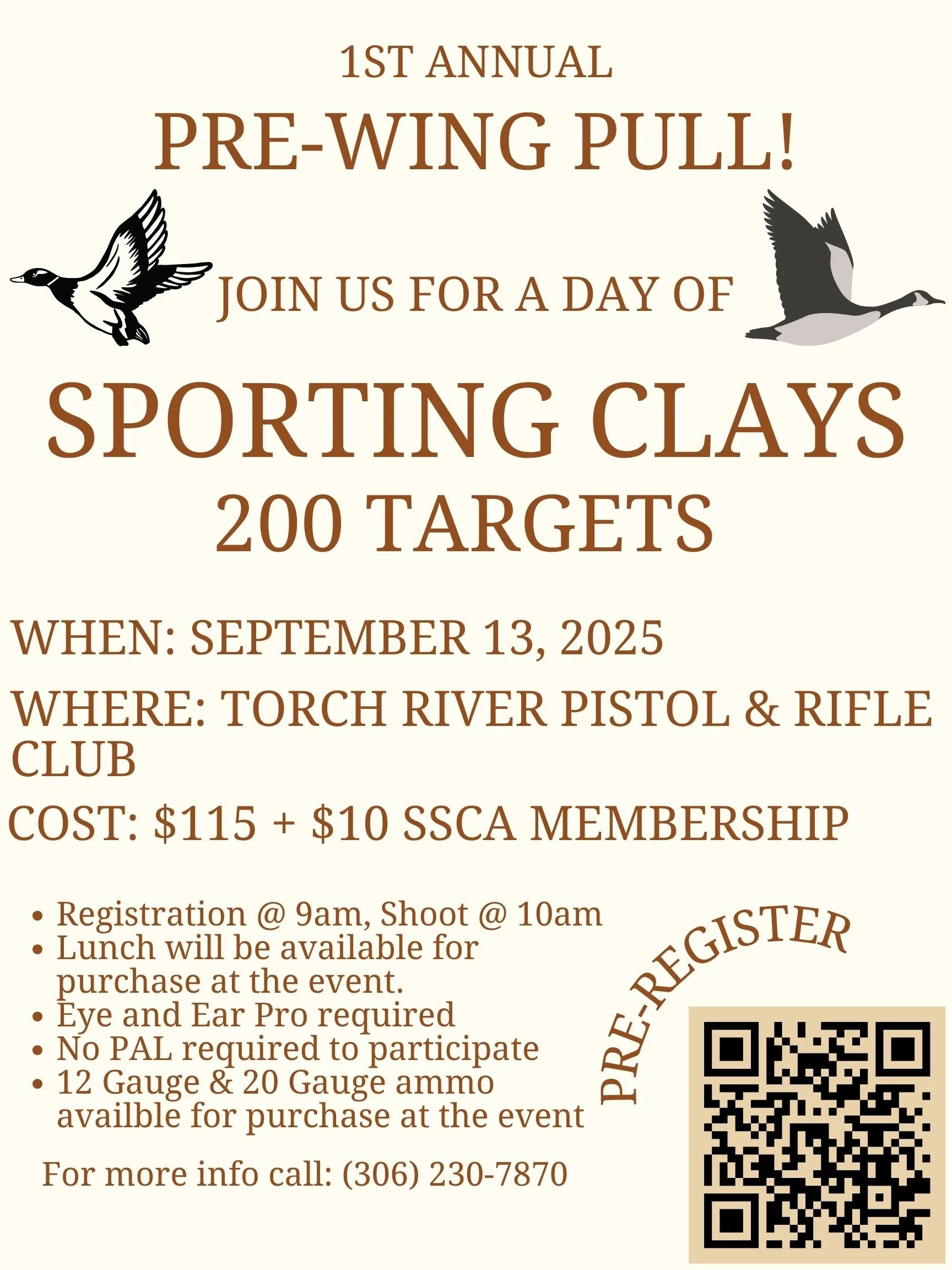 Sporting Clay shoot on September 13th at the Torch River Gun Club north of White Fox. 