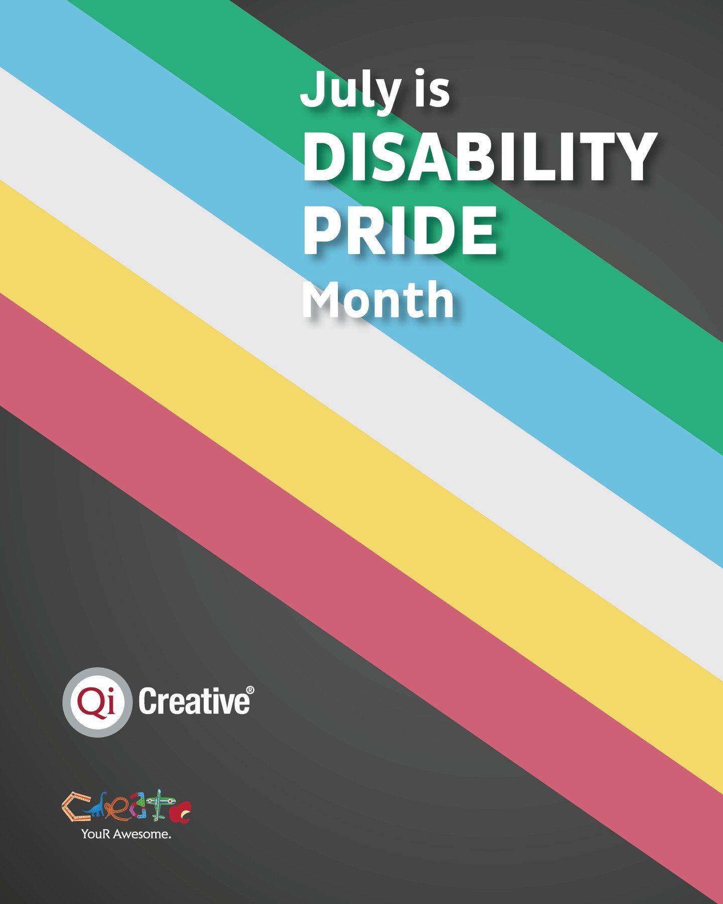 🌈 July is Disability Pride Month! 🌈

Let's celebrate by learning about the Disability Pride flag:
🖤 The Black Field: Symbolizes mourning and rage for victims of ableist violence, and represents rebellion and protest.

💙💚💛🧡❤️ The Five Colours: 