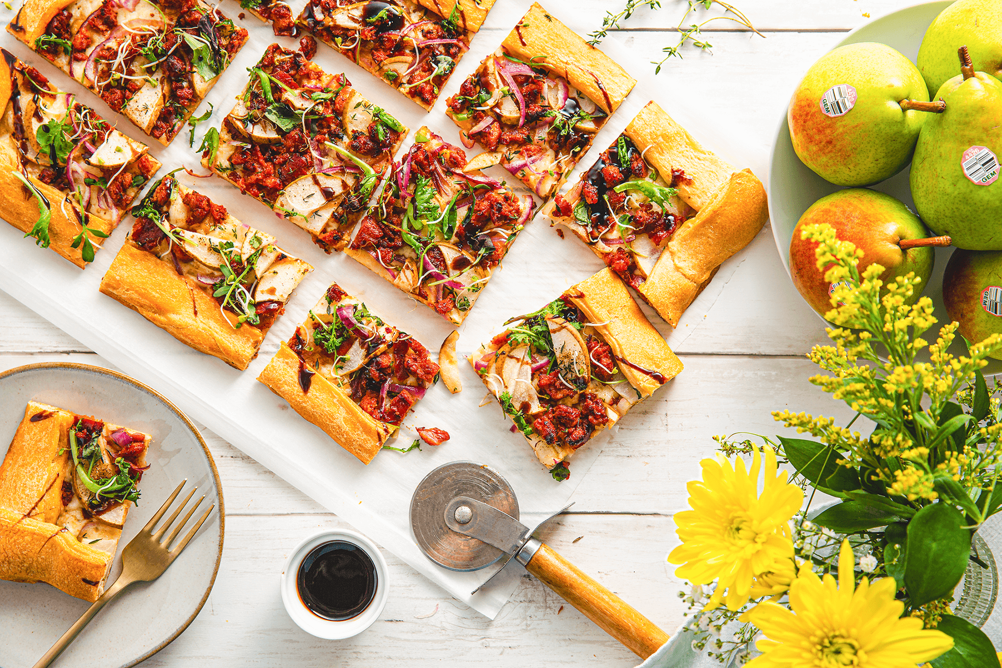 Sweet &amp; Spicy GEM Pear &amp; Chorizo Flatbread
