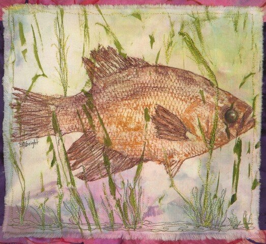 Gyotaku of Crappie; Hand-dyed fabric and embellishment.jpg