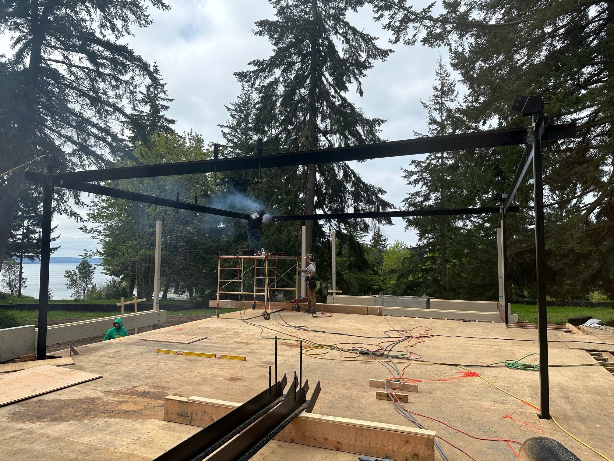 Under Construction - Steel and timber going vertical at our Puget Sound Retreat on Whidbey Island, just outside Seattle, Washington. The structural system will be expressed and celebrated both inside and out. 
@pcsstructural 
.
.
#whidbeyisland #arch