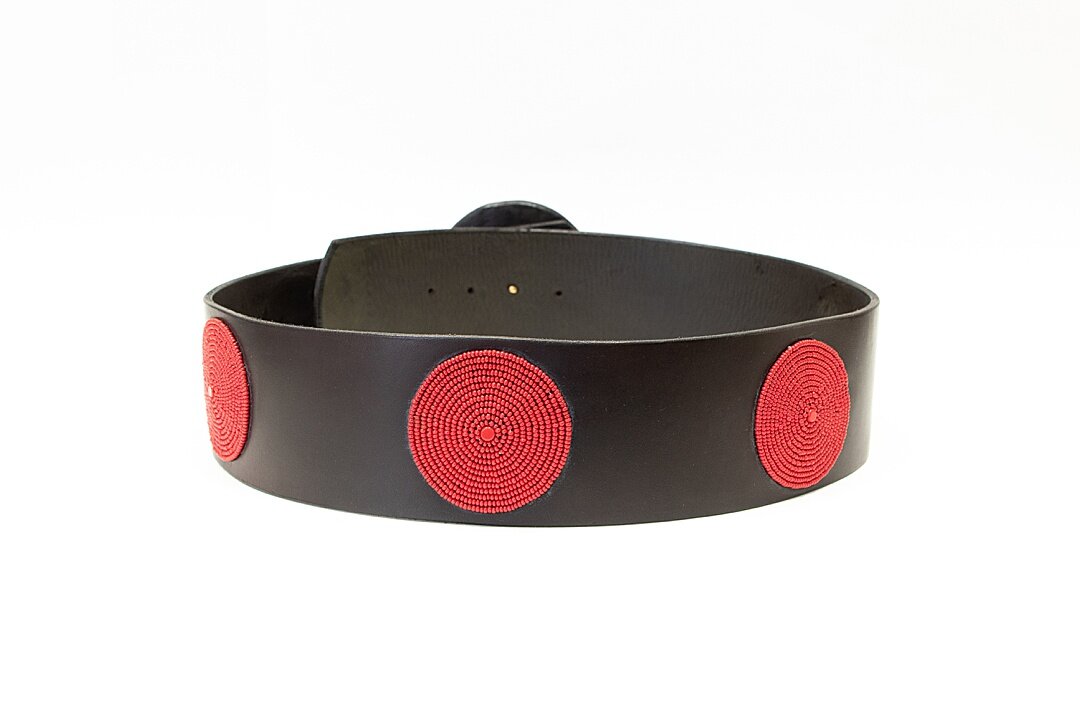 Wide Red Beaded Medallion Belt — Worldwomenwork Shop display picture 1