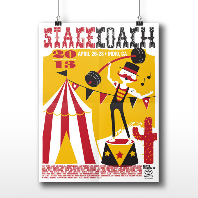  I created these circus-themed posters for the Stagecoach music festival in Indio. The three posters were designed to be given out as a commemorative piece to festival goers. In the end, we used a different design, but these were always my favorite. 