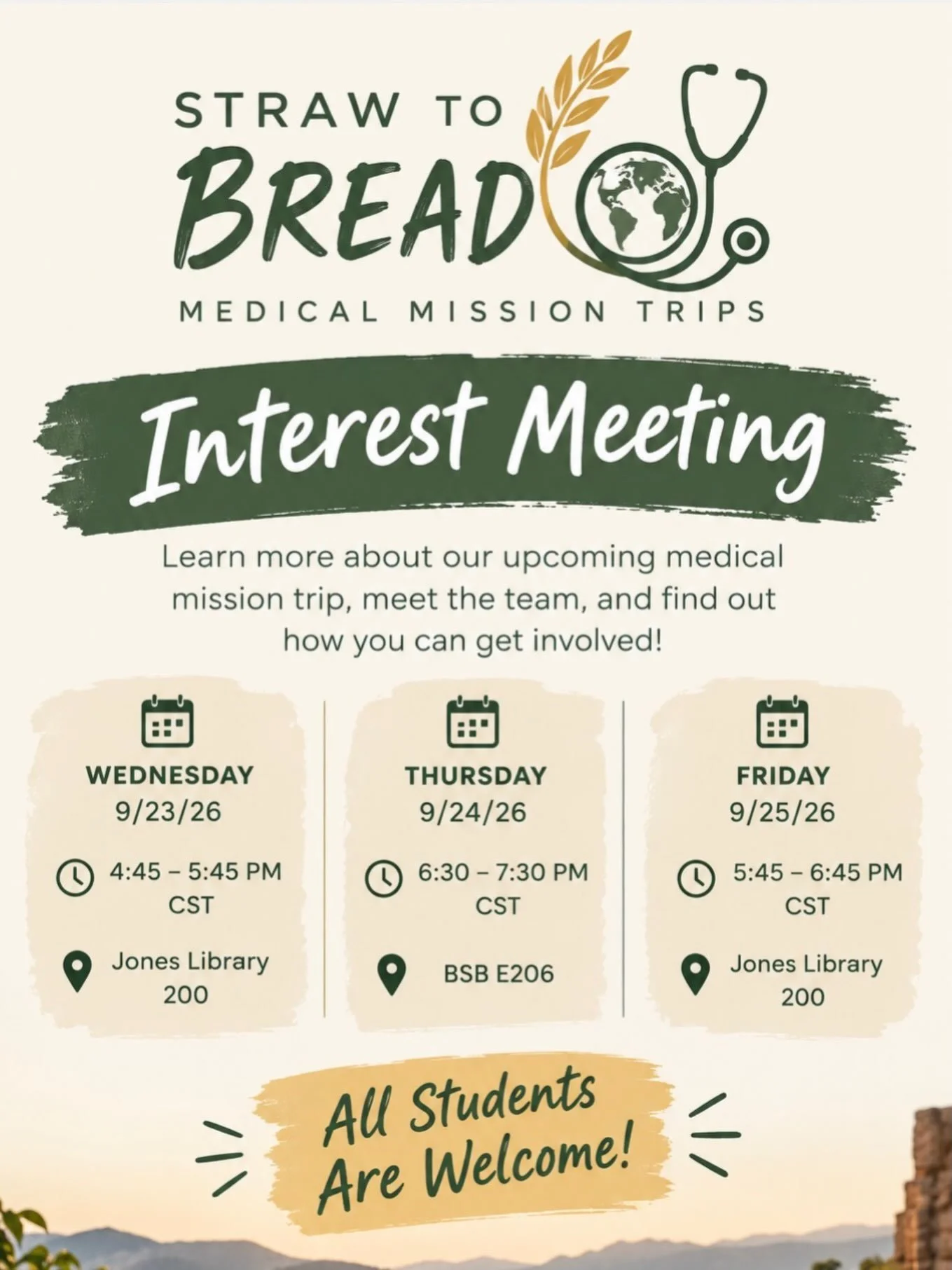 Straw to Bread interest meetings are happening this week! 🩺🌍❤️