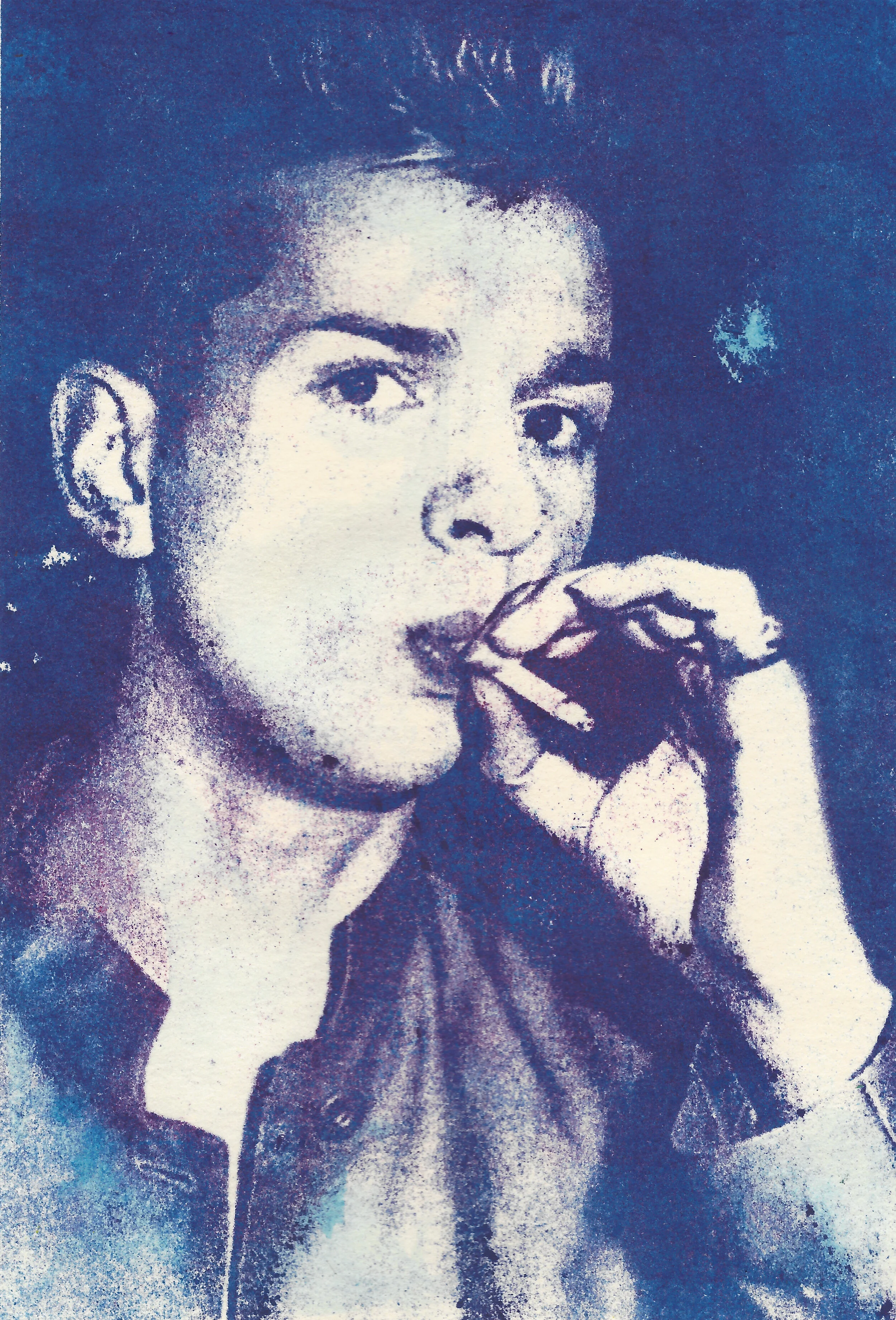 Dave Gahan, 8”x 10”, Paper Lithograph Print, Watercolor Ink, 2017