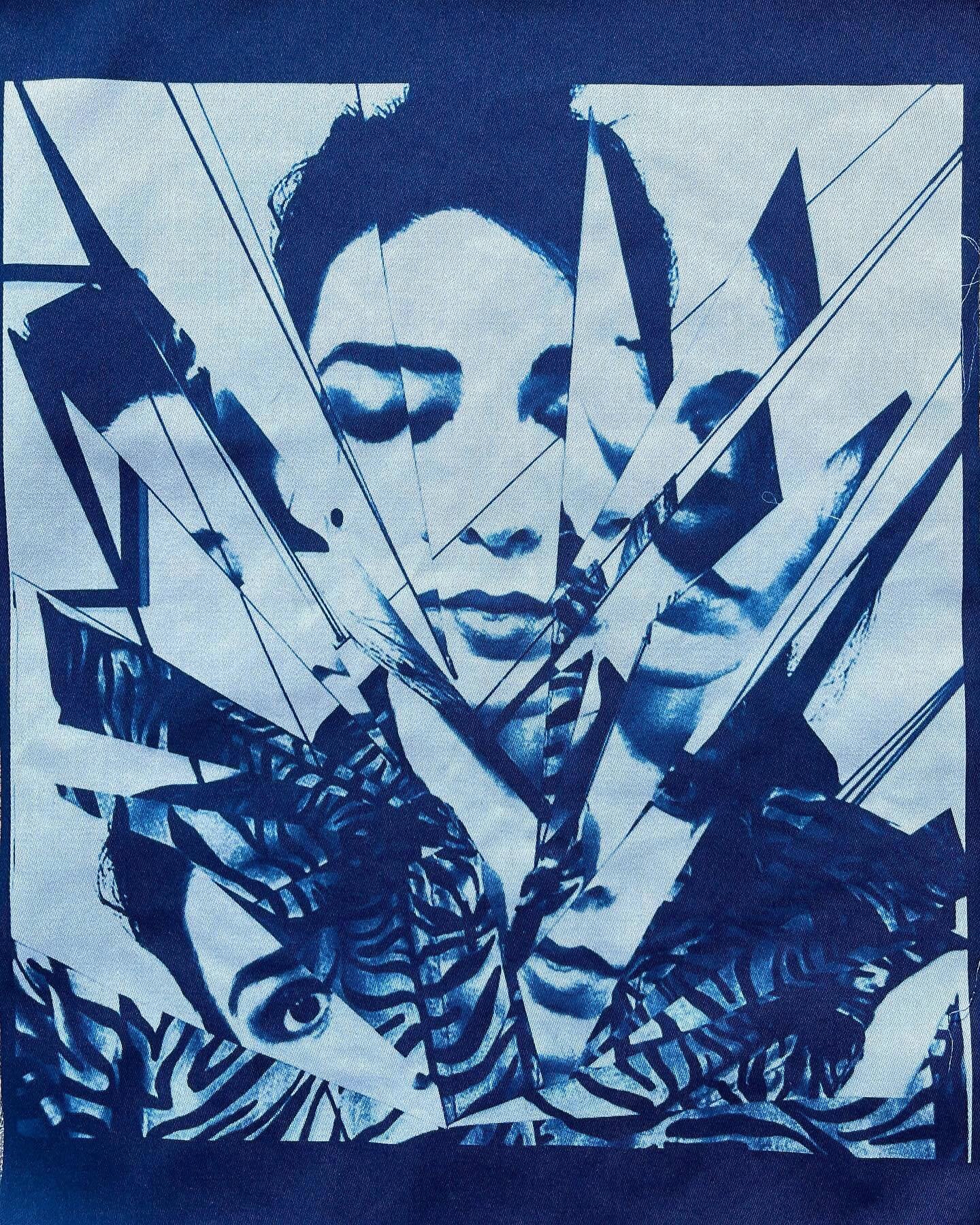 Cyanotype print on Fabric &amp; Negative (Version 1 of 4)-The Blue Project #collage #selfportrait #printmaking @christina_fesmire #lynkcollective #portrait #cyanotype #blue lynkcollective.com studioarteur.com #selfportrait #portrait #cyanotypeonfabri