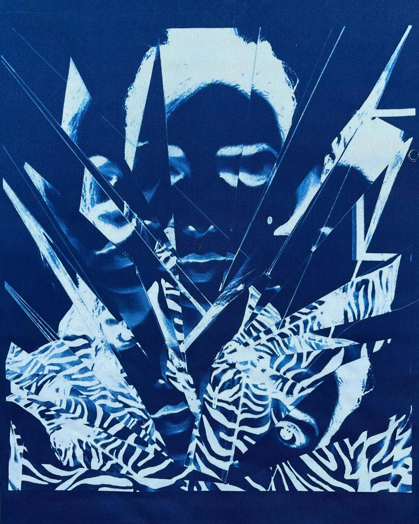 Cyanotype print on Fabric (Version 4 of 4)-The Blue Project #collage #selfportrait #printmaking @christina_fesmire #lynkcollective #portrait #cyanotype #blue lynkcollective.com studioarteur.com #selfportrait #portrait #cyanotypeonfabric #print