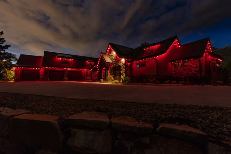 Red permanent lighting on a home