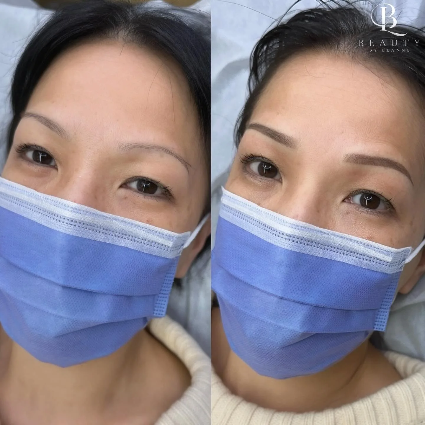 Before and after ombre powder brows for a client who's tiring of filling in her brows daily. What a time saver it is every morning!

We gave her a very soft slight arch due to her generally liking her brows very straight.

Thank you for trusting me ?