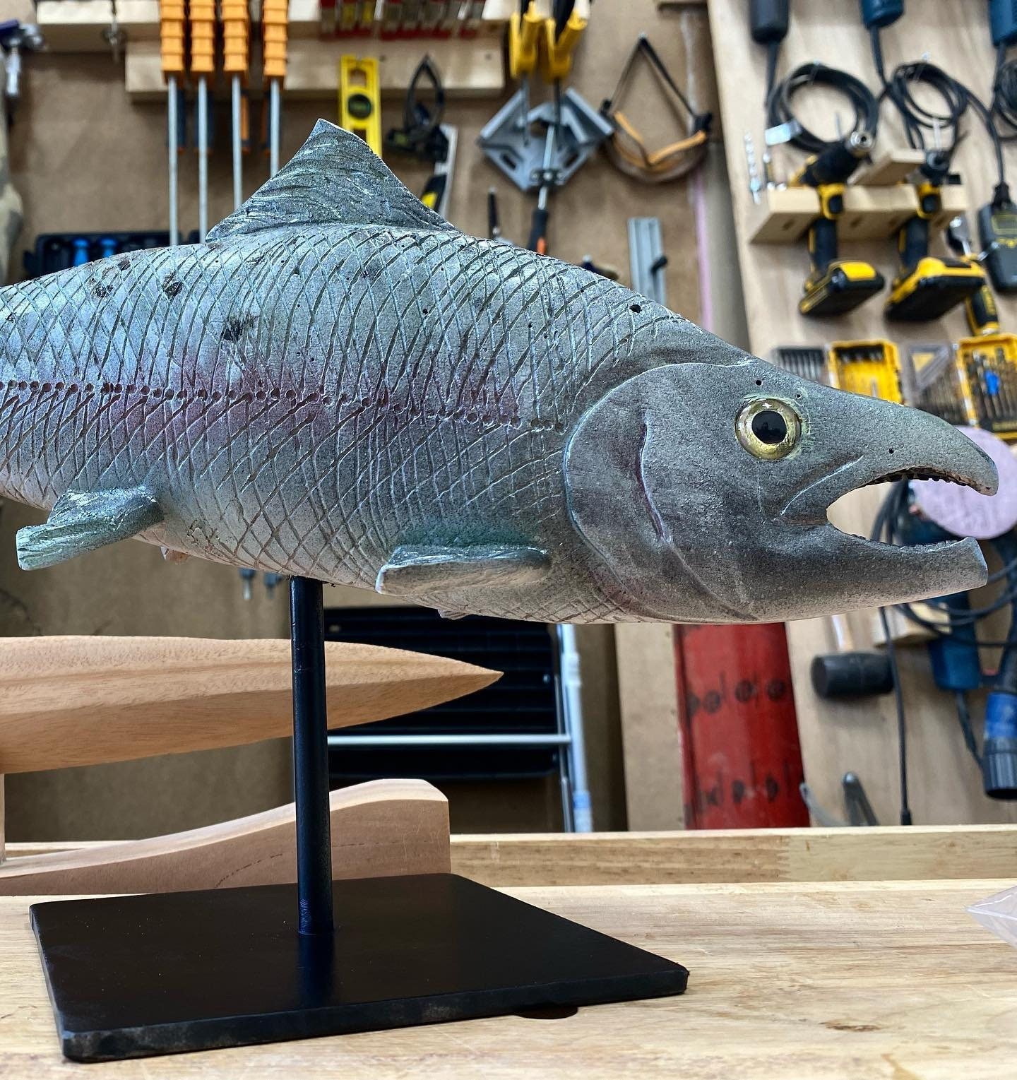 Salmon Carving, Handmade, Mahogany, Unique, Reclaimed Wood, Fishermen Gift, Realistic Wooden Fish, Fishing Gift, Dad Gift.