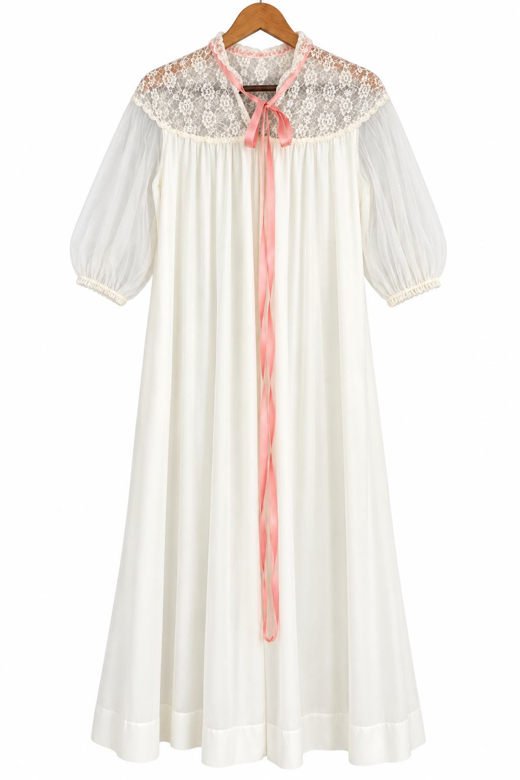 Vintage Ivory Lace Nightgown with Pink Ribbon.png
