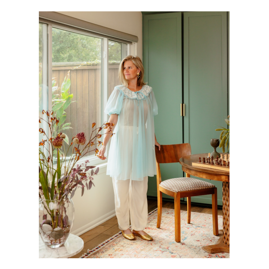 Vintage Powder Blue Sheer Lace Nightgown