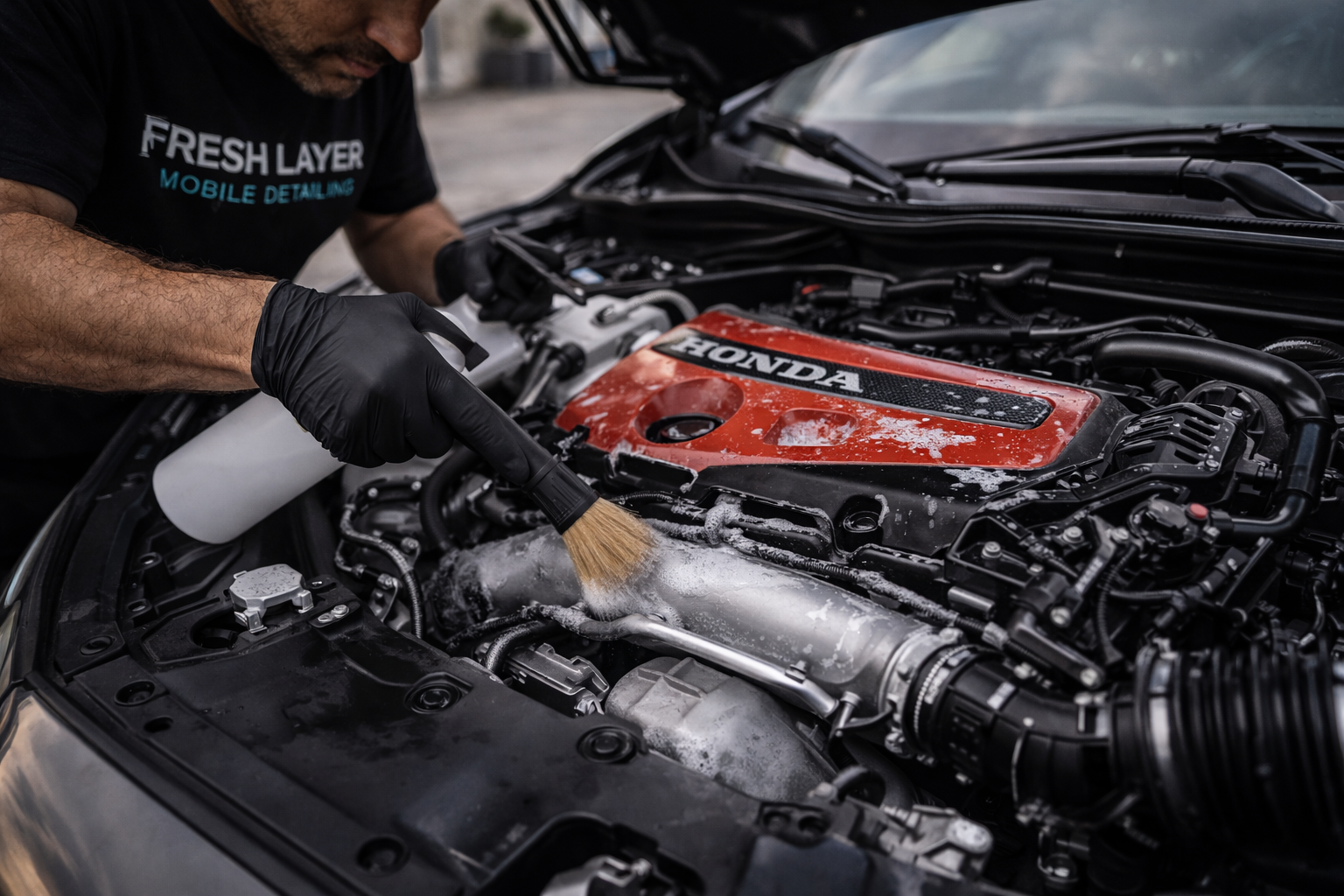 resh Layer detailer cleaning engine bay components San Diego