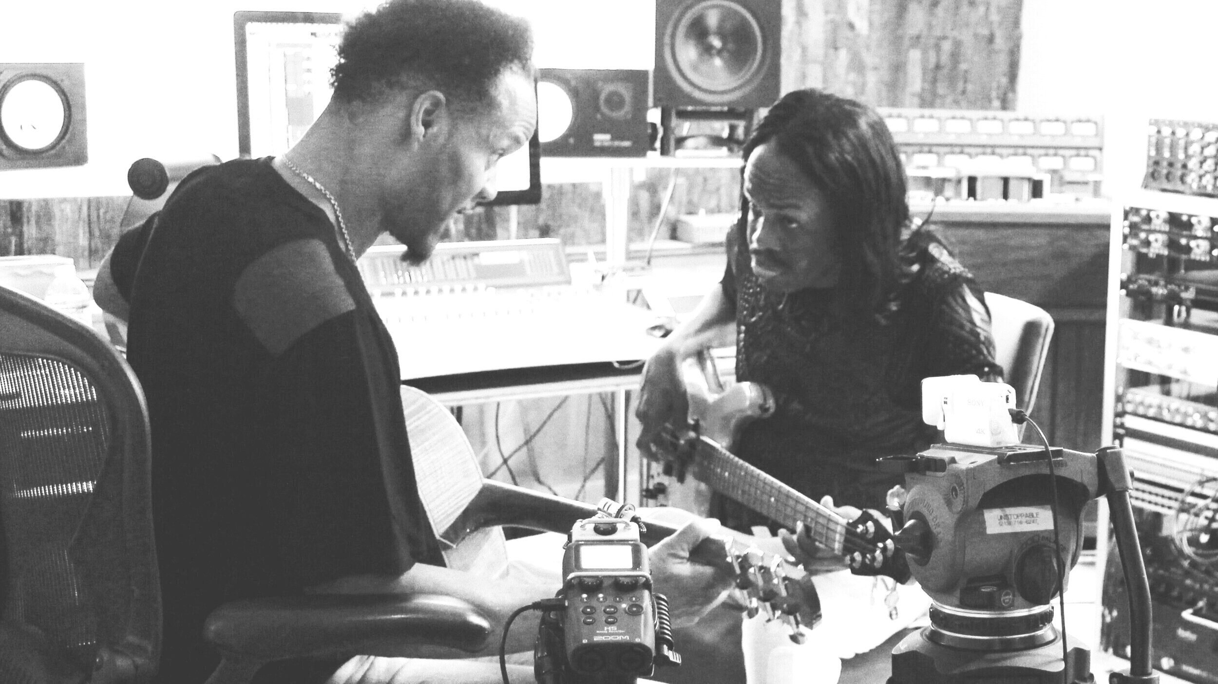 Verdine White and John Paris record bass and guitars at Scott Frankfurt Studio