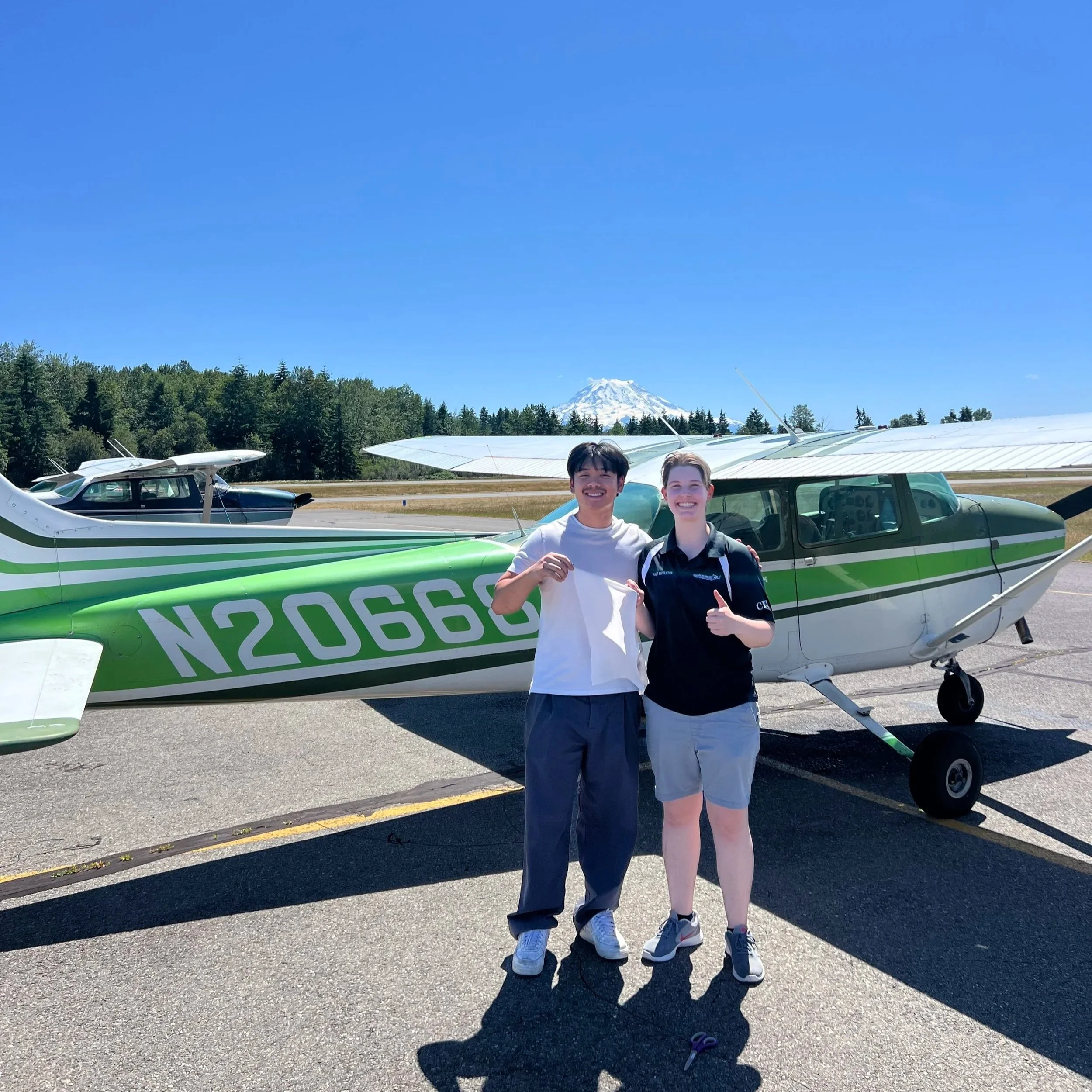 The traditional cutting of the shirt for Jay Bounma's first SOLO flight by his CFI, Kylie Eastman. Congratulations Jay!!! 