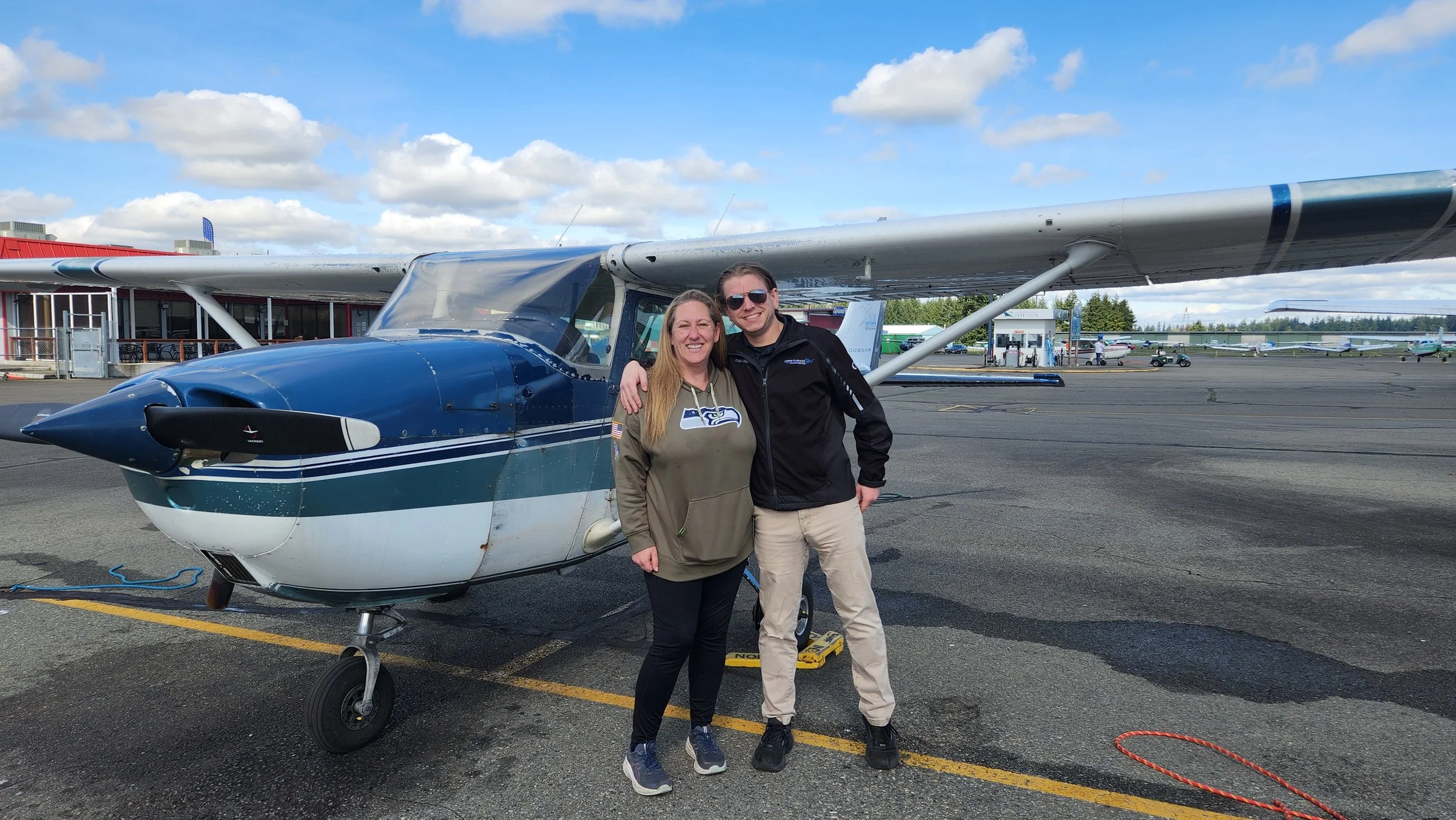 A New Commercial Pilot is in our midst! Congratulations to Kristin Kinzig on passing the Commercial Pilot Checkride March 22nd. Also pictured is her instructor Grayson Judd whom helped her on her path to success.