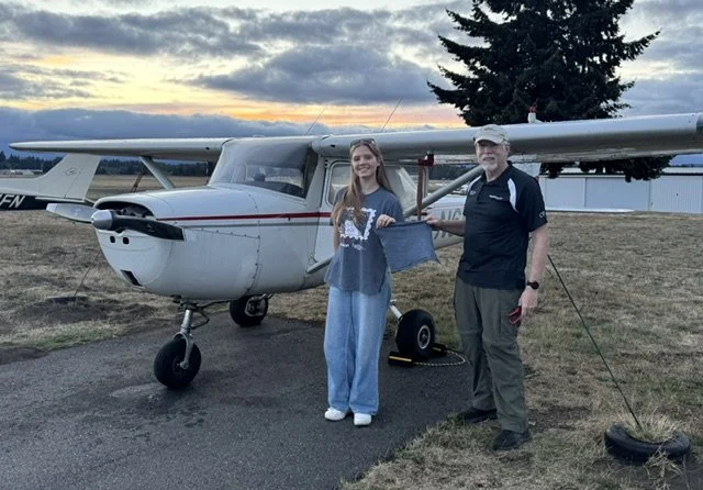 Brittney Schrum soloed in N6530F on 9-21-26 at Olympia Airport. Congrats to Brittney, her CFI Dayton Okinawa, and her secondary instructor Jud Kelley. Congratulations!