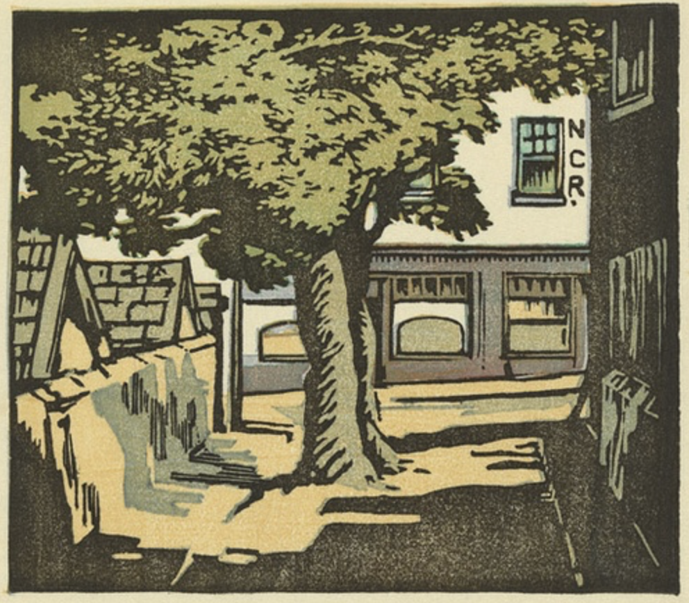 Lily Allport Lino cut prints viewing
