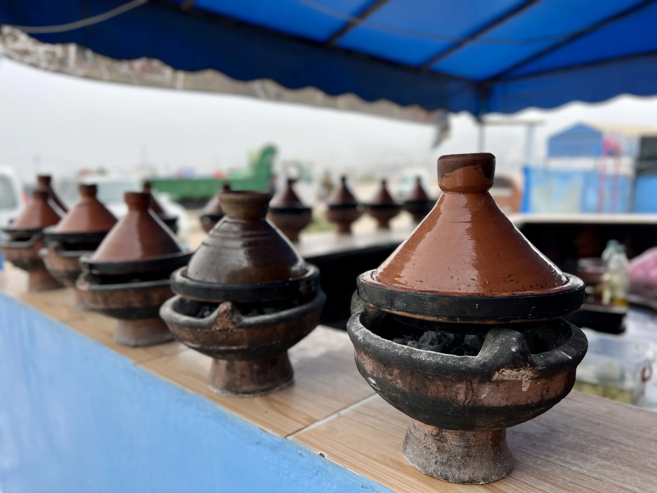 Local Moroccan tagine restaurant at the beach, Tamraght, Morocco