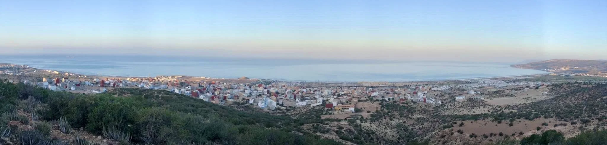A complete view of Taghazout Bay, including Aourir, Tamraght, and Taghazout, Morocco.