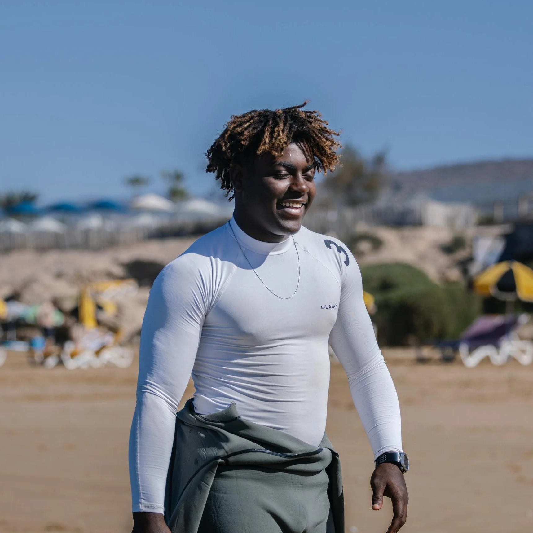 Soulayman, Local Surf Maroc surf coach and surfskate instructor, ready to teach on the beach in Tamraght, Morocco.