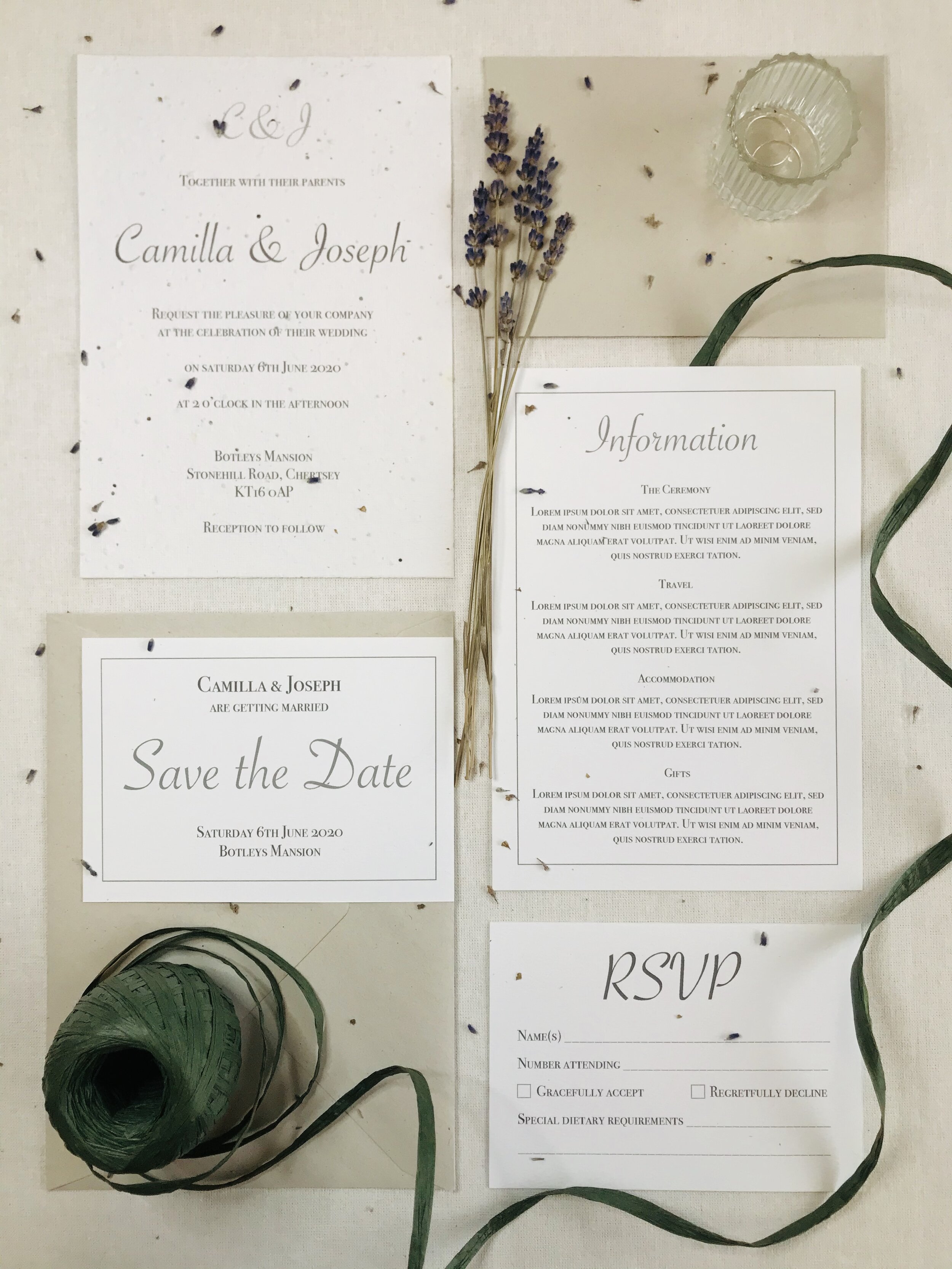 Eco friendly, plantable Wedding Invitation suite - Classic Border