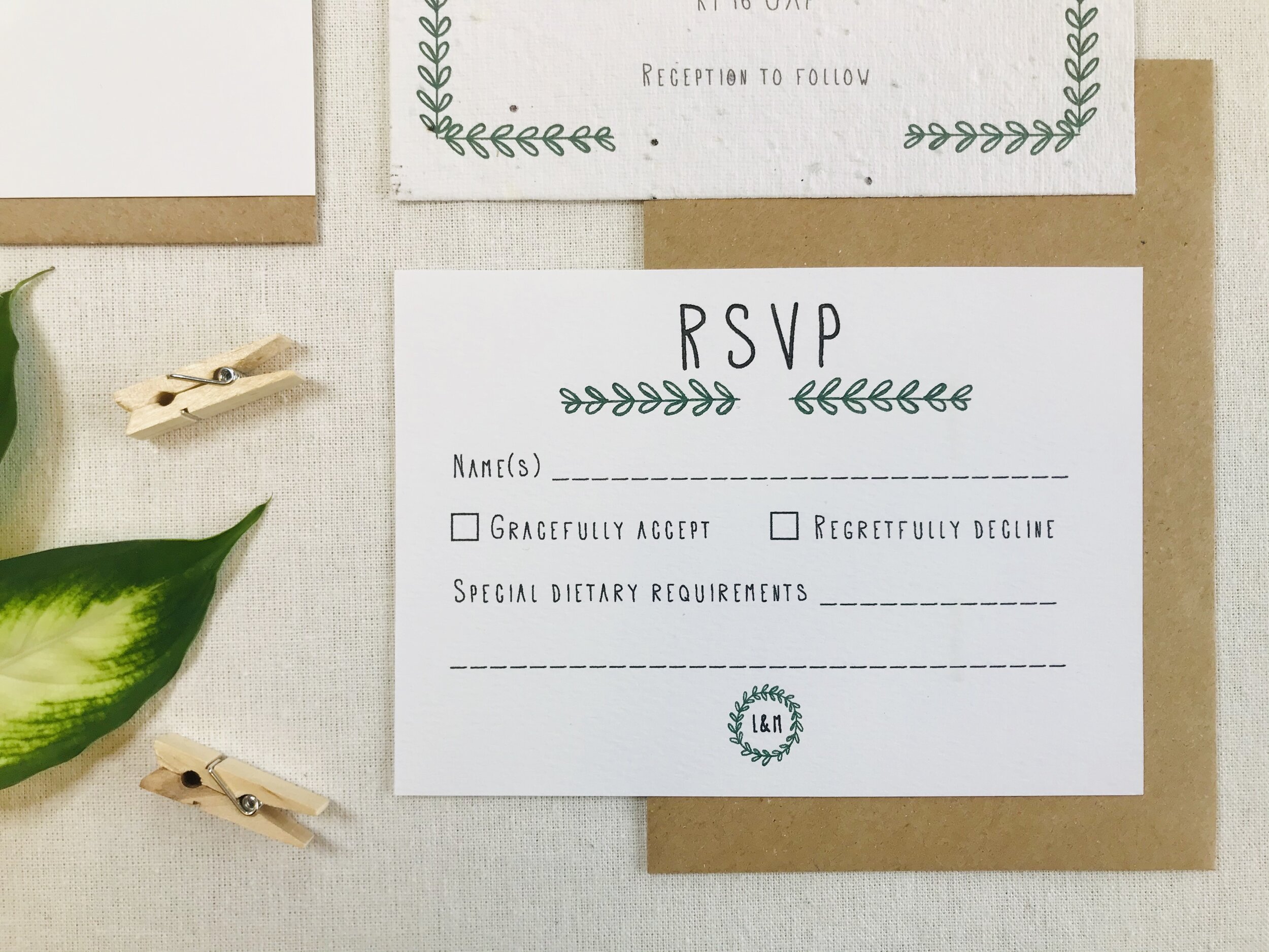 Eco friendly, recycled paper Wedding RSVP - Leafy