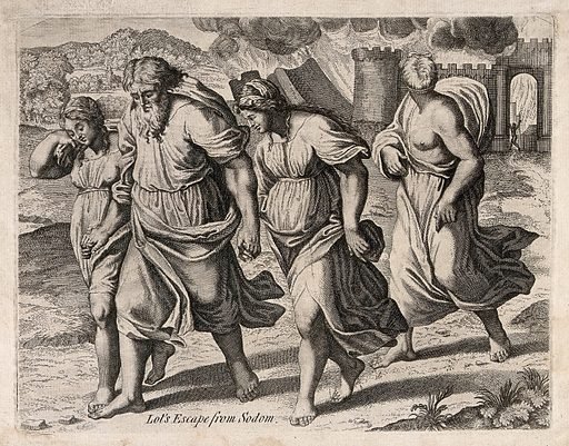   Lot's escape from Sodom  (n.d.), from Bible, O.T., Genesis 19.23-26. Line engraving, with etching; platemark 19 x 24.5 cm. Source:  Wellcome Collection 15822i  