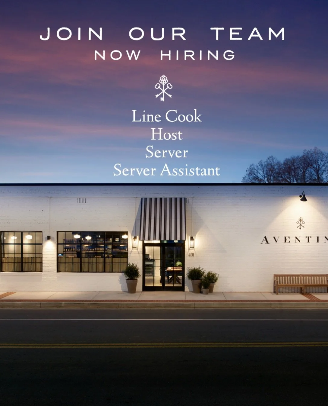 We&rsquo;re looking for passionate FOH and BOH professionals who are committed to thoughtful service and genuine hospitality.

Apply online through link in bio or in person at 401 W 3rd St SW.