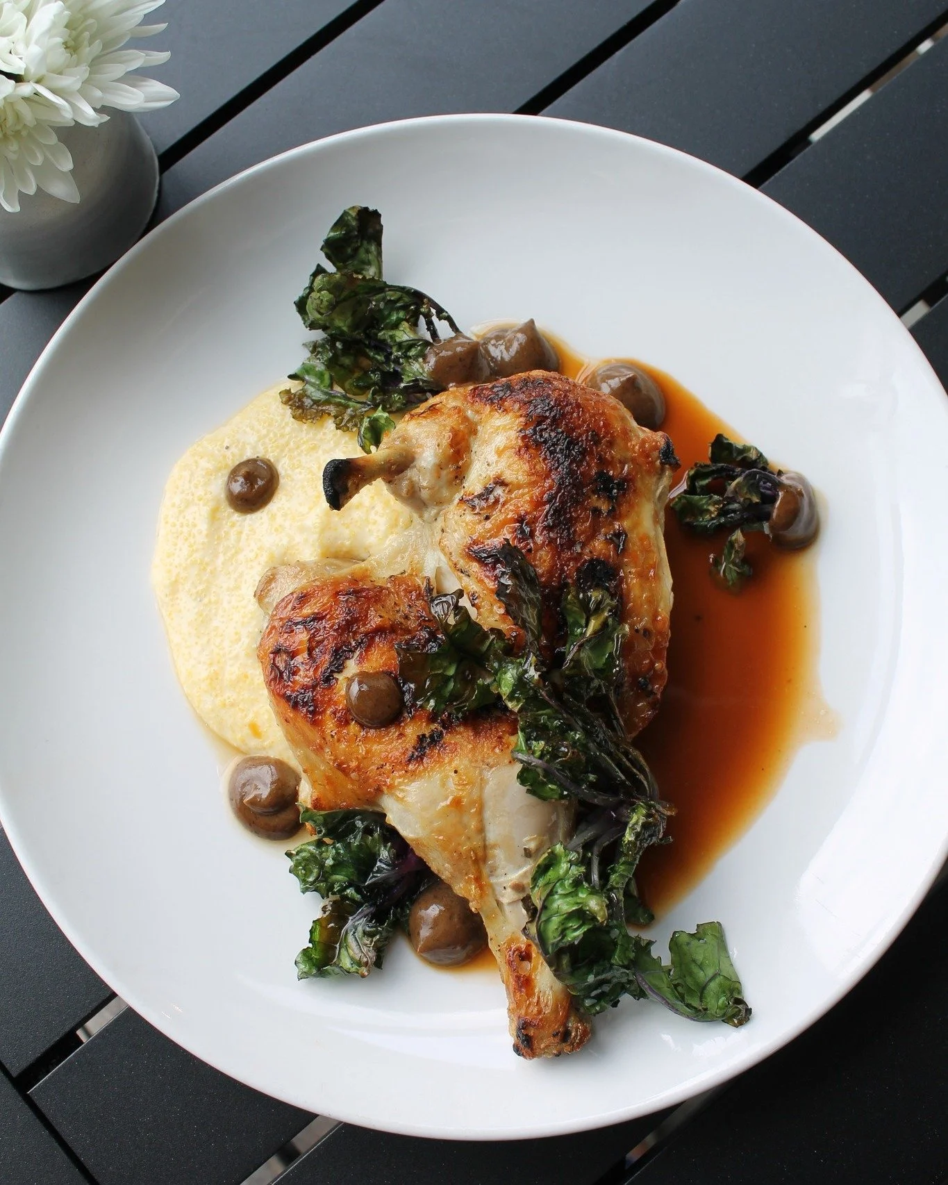 Our culinary team continues to enhance our #FallMenu, with the addition of:

Roasted Chicken | woodfire roasted, kale sprouts, polenta, red wine demi-glace, and black garlic aioli

Risotto alla Cozze | Bangs Island mussels, saffron risotto, carrot be