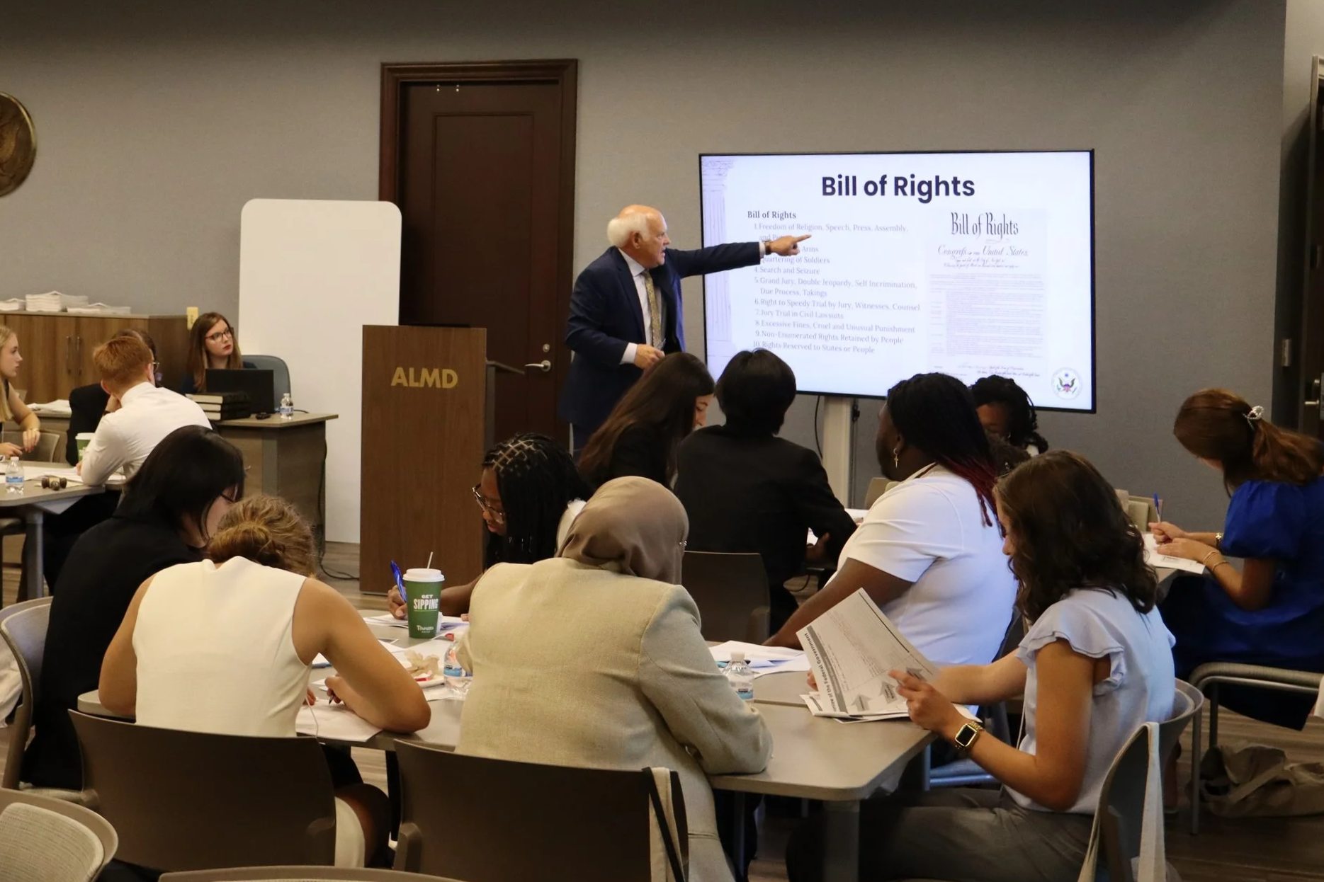 Judge Keith Watkins teaches a class on the federal court system and the Constitution.